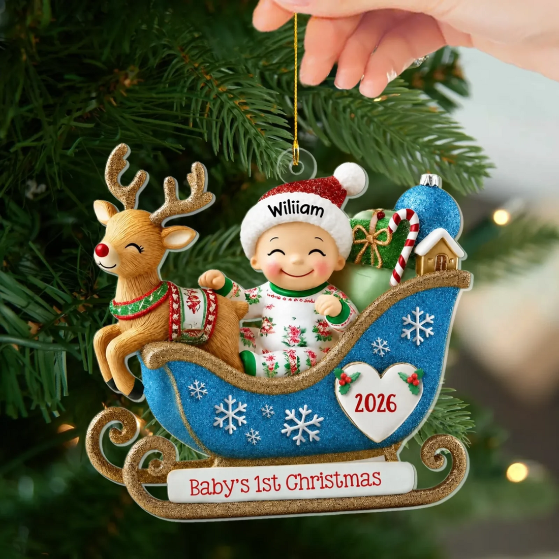 Babys 1St Christmas Sleigh Personalized Acrylic Ornamentnewborn Keepsakenew Baby Ornament Baby First Christmas Gift