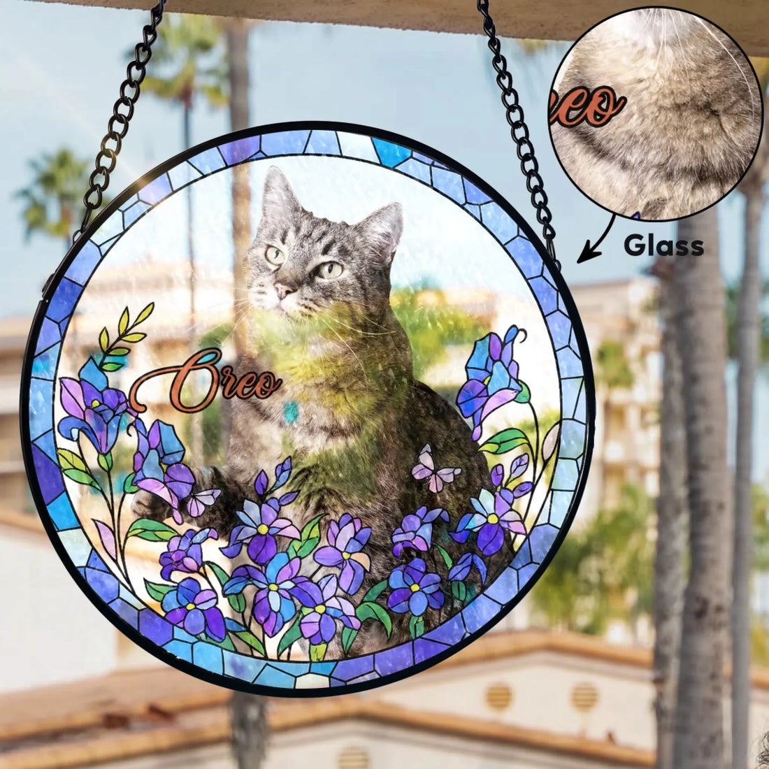 Custom Pet Portrait With Sunflowers Personalized Window Stained Glass Gift For Pet Lovers Custom Pet Photo Gift
