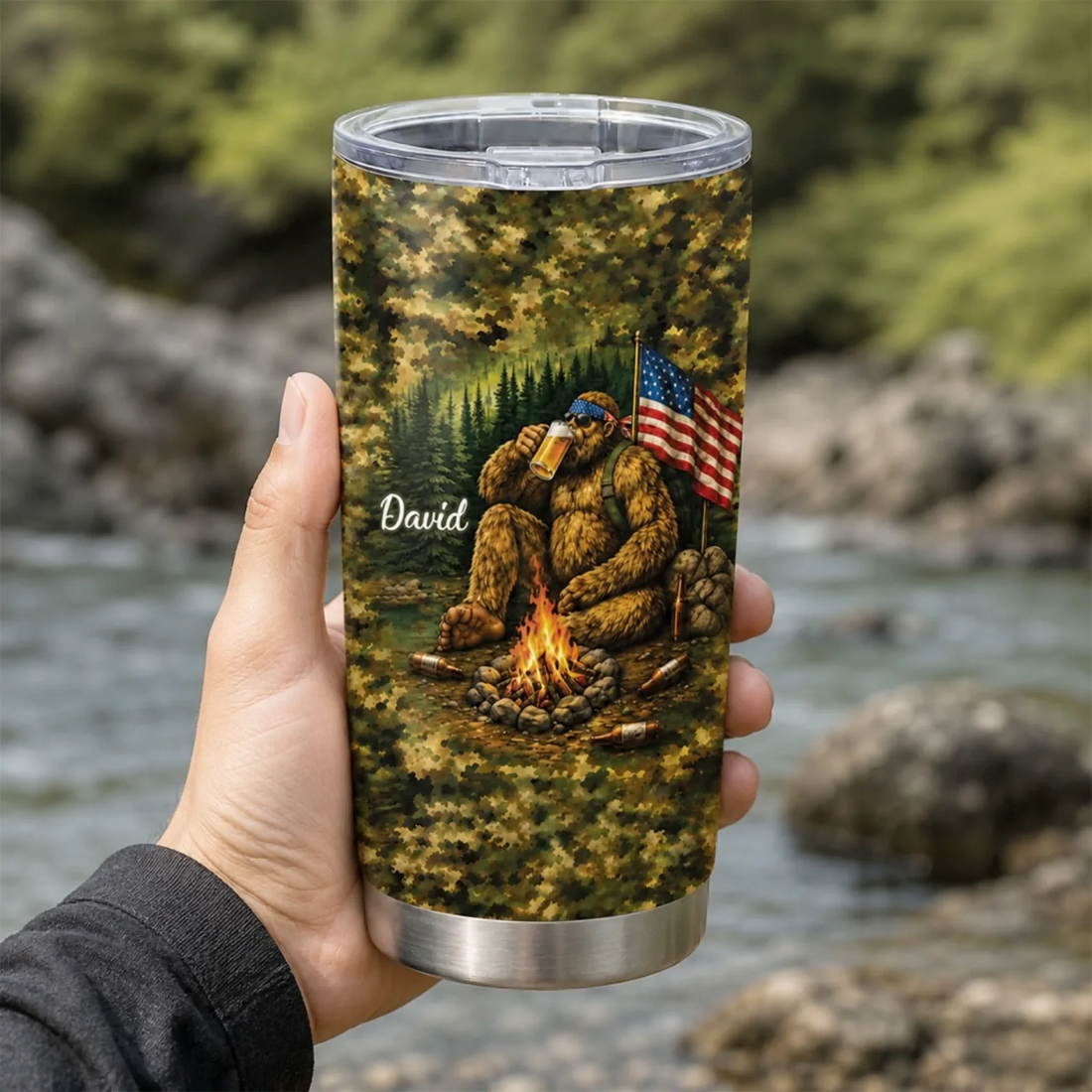 Drinking Beer Avoiding People Personalized Tumbler Camping Gift For Camping Lovers Funny Bigfoot Camping