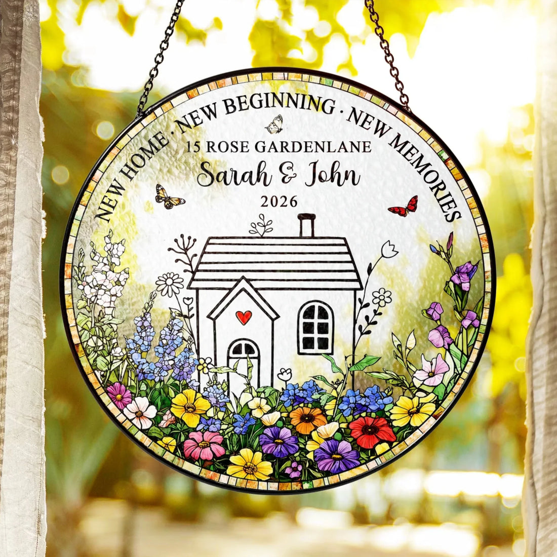 Home Is Where New Memories Begin Personalized Window Stained Glass New Home Suncatcher Housewarming Gift With Family Name Address
