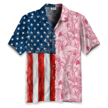 America 250 Pink Crane Garden Hawaiian Shirt
