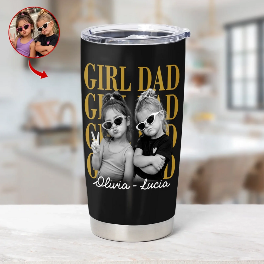 Girl Dad With Photo And Name Personalized Tumbler Dad Vintage Photo Tumbler New Dad Gift