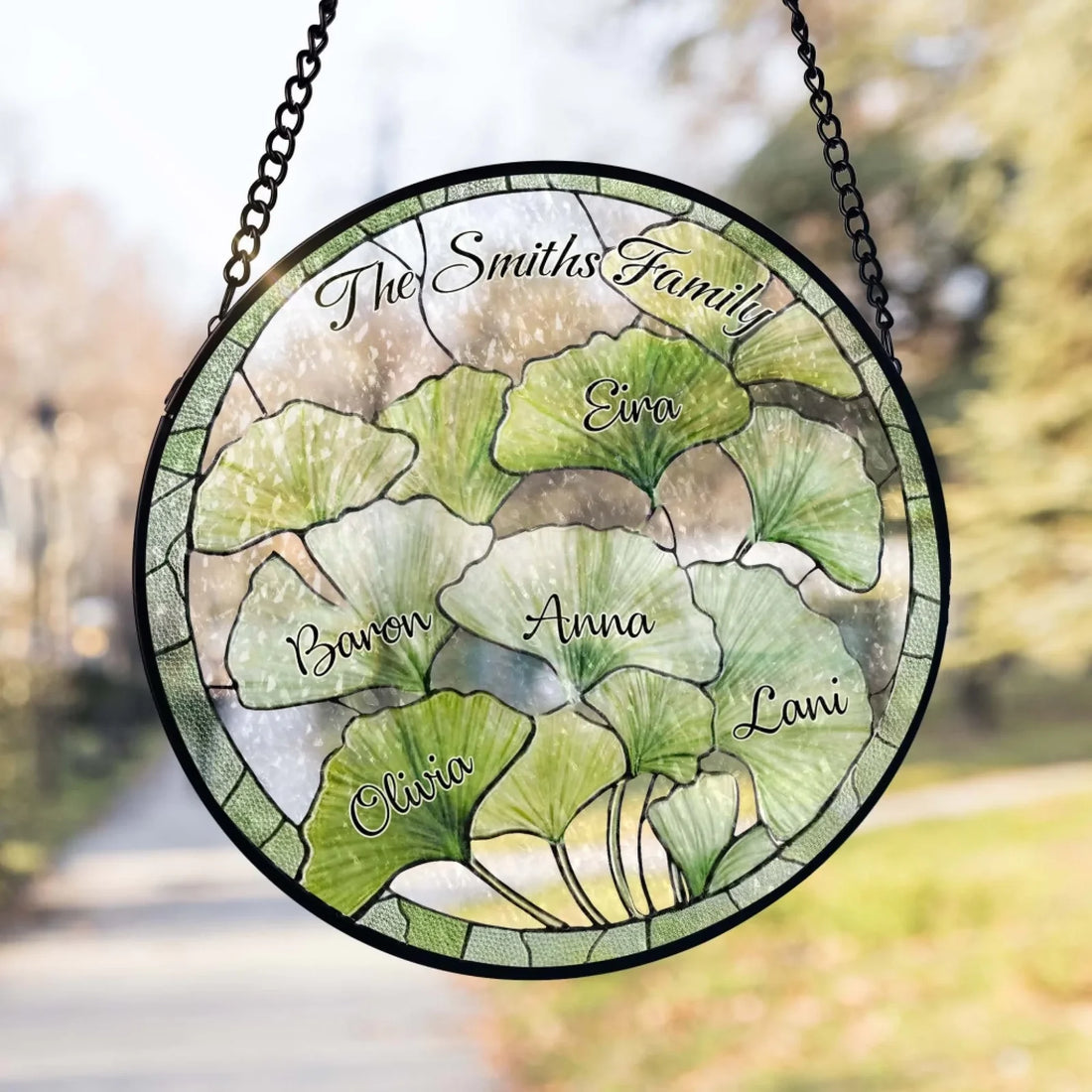 Rooted Together In Ginkgo Leaves Personalized Window Stained Glass Family Keepsake Gift Gift For Family Member