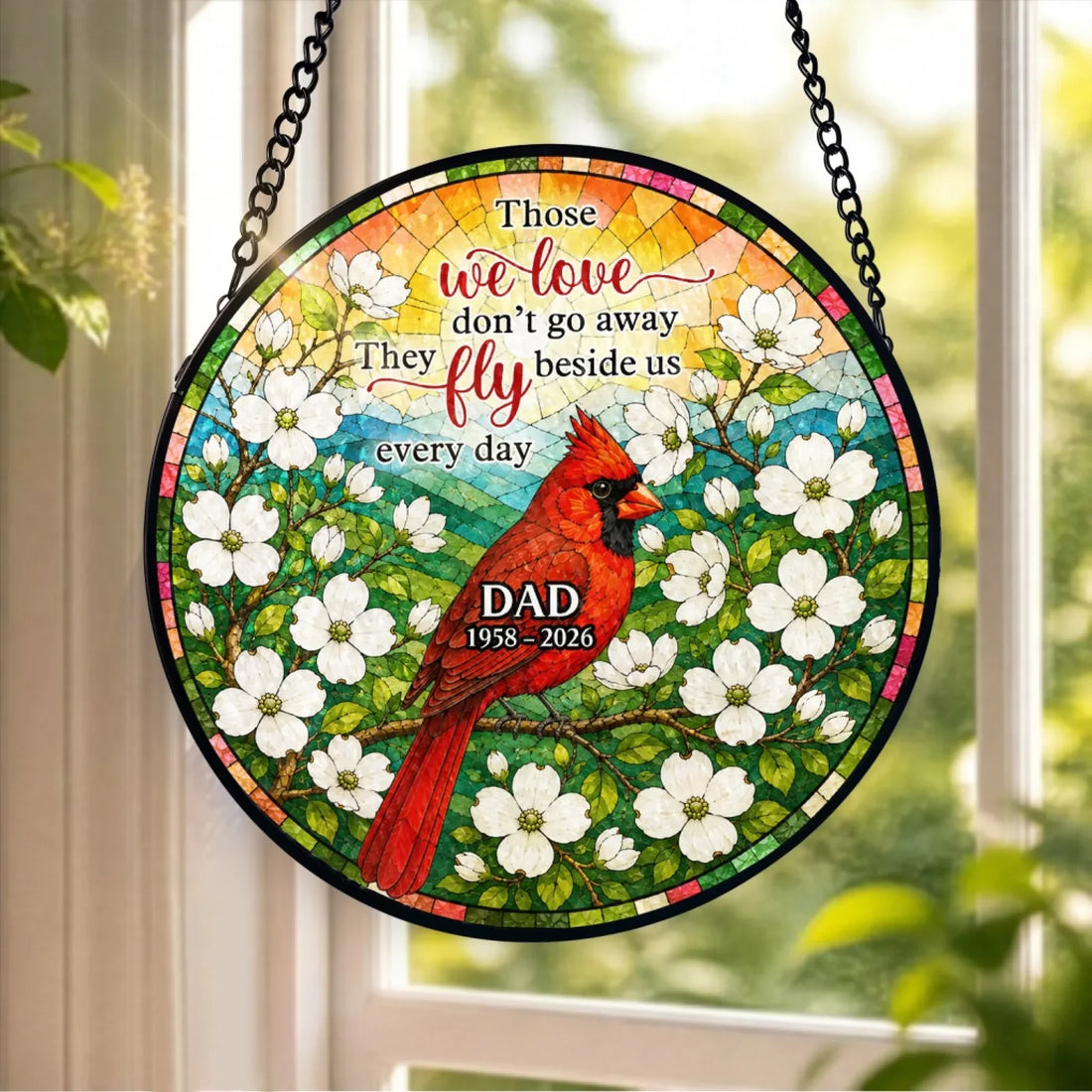 Those We Love Dont Go Away They Fly Beside Us Every Day Personalized Window Stained Glass Memorial Suncatcher Hanging