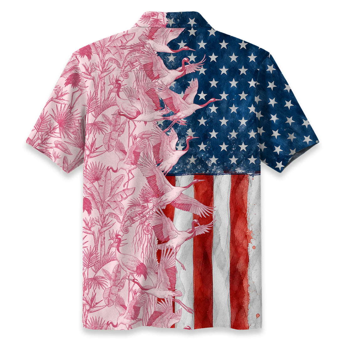 America 250 Pink Crane Garden Hawaiian Shirt