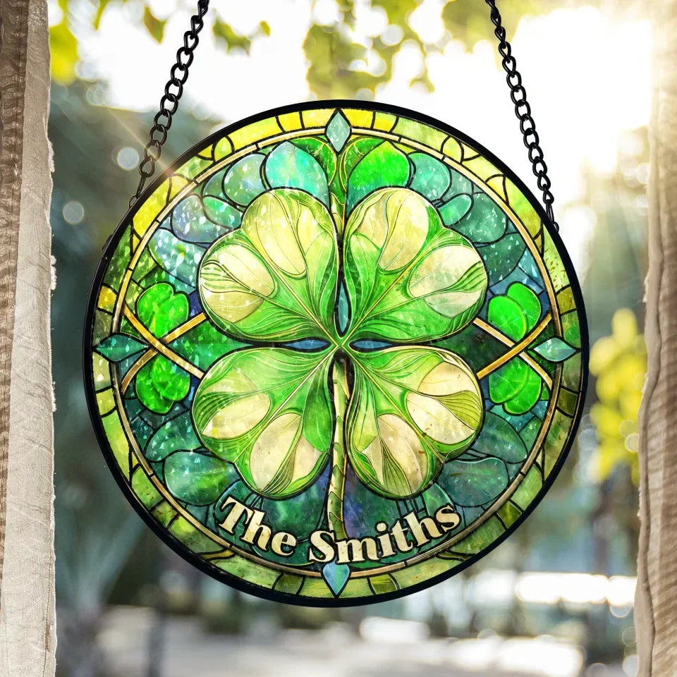Shamrock Celtic Personalized Window Hanging Stained Glass Patricks Day Decor