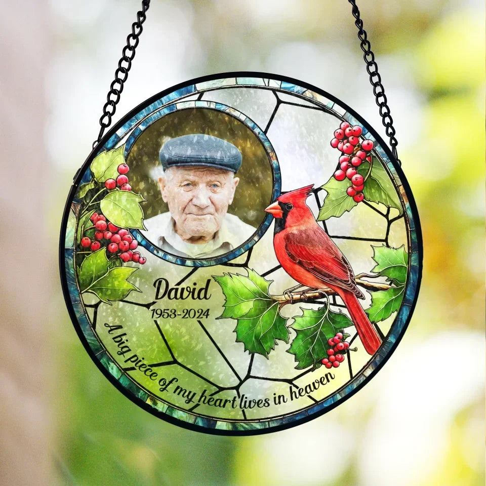 A Big Piece Of My Heart Lives In Heaven Personalized Window Stained Glass Memorial Hanging Suncatcher