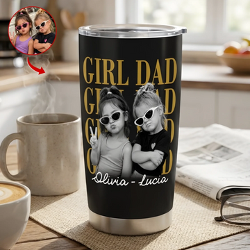 Girl Dad With Photo And Name Personalized Tumbler Dad Vintage Photo Tumbler New Dad Gift