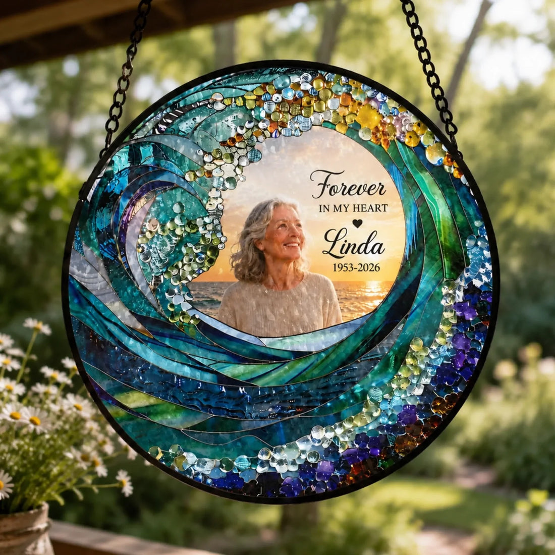The Waves Carry Your Memory Personalized Window Stained Glass Memorial Gift For Loss Of Loved One