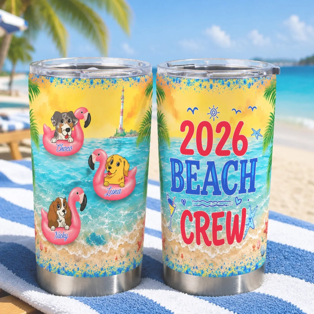Beach Crew Pet Personalized Tumbler Custom Dog Mom Cup Summer Beach Vacation Gift Pet Lover Travel Mug Personalized Name Tumbler For Her