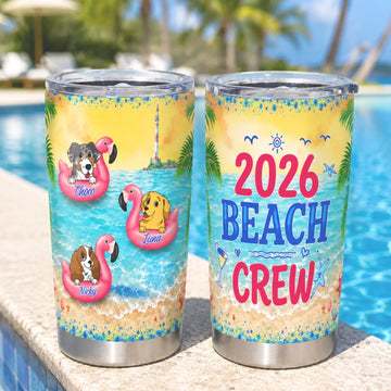Beach Crew Pet Personalized Tumbler Custom Dog Mom Cup Summer Beach Vacation Gift Pet Lover Travel Mug Personalized Name Tumbler For Her