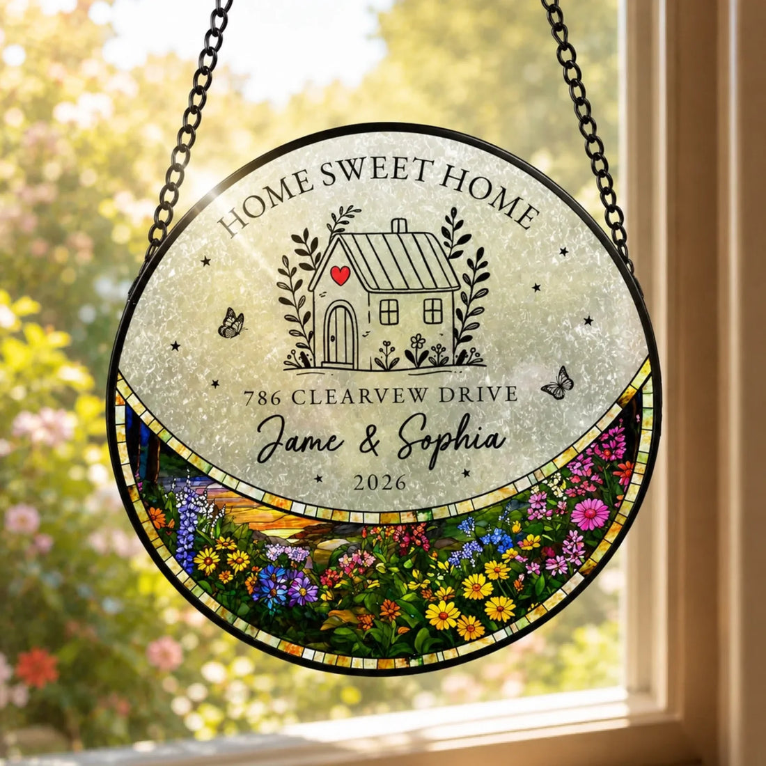 Home Sweet Home Personalized Window Suncatcher First Home Stained Glass Suncatcher New Home Occasion Housewarming Gift For Moving In Friend Realtor Keepsake