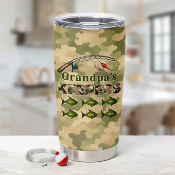 Grandpas Keepers Camouflage Fishing Personalized Tumbler Gift For Dad And Kids Fishing Dad Gift