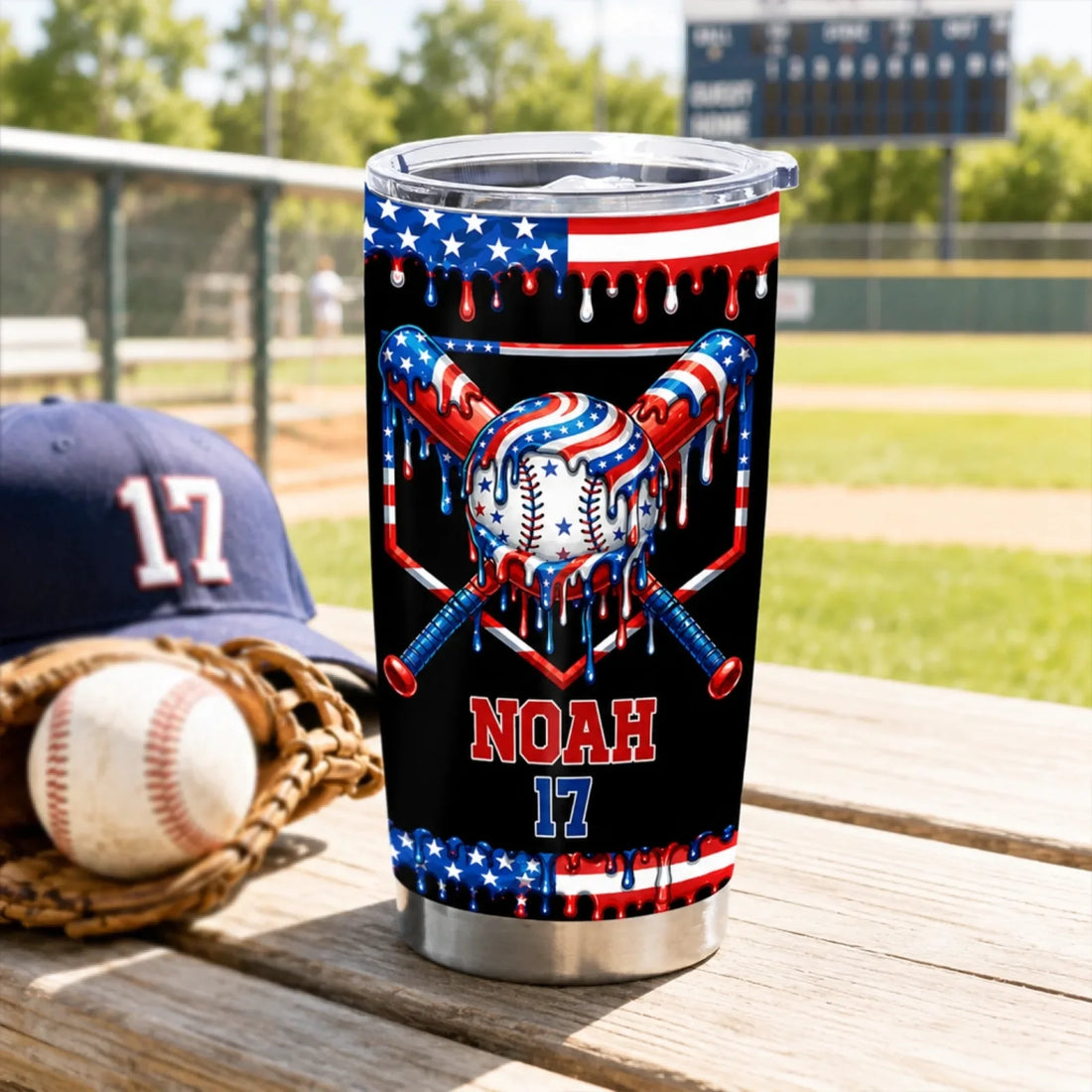 America Us Flag Baseball Personalized Tumbler Baseball Softball Cup Youth Birthday Gift Team Name Number Gift Player Drinkware