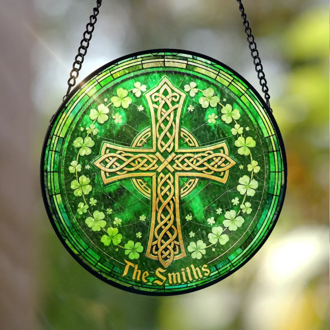 Irish Celtic Cross Shamrock St Patricks Day Personalized Window Stained Glass Window Suncatcher St Patricks Day Home Decor