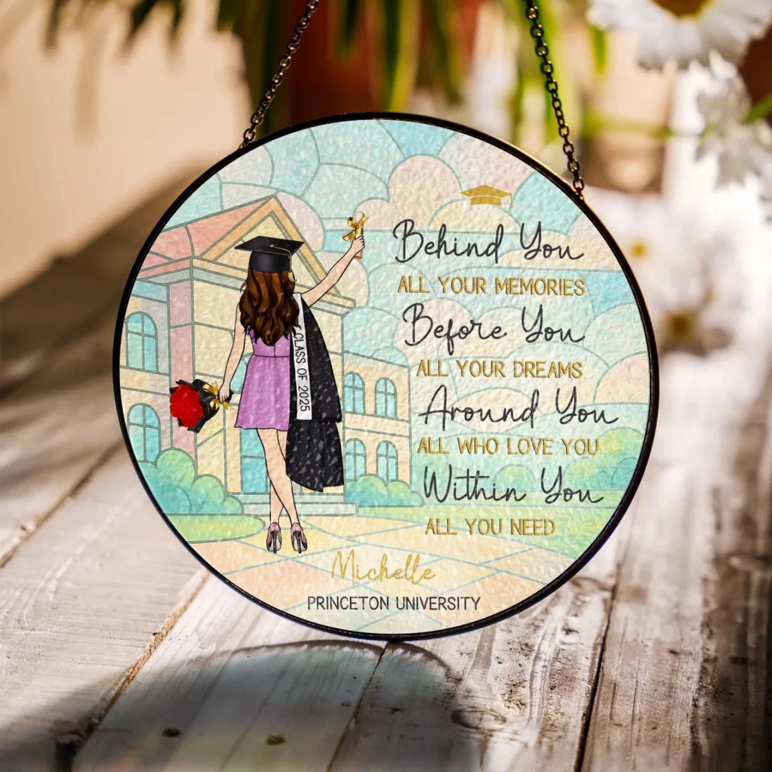 Graduation Gift Behind You All Your Memories Personalized Window Stained Glass Grad Gift For Her