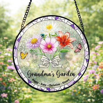 Where Grandmas Love Shines Through Every Flower Personalized Window Stained Glass Gift For Grandma Floral Gift For Mothers Day