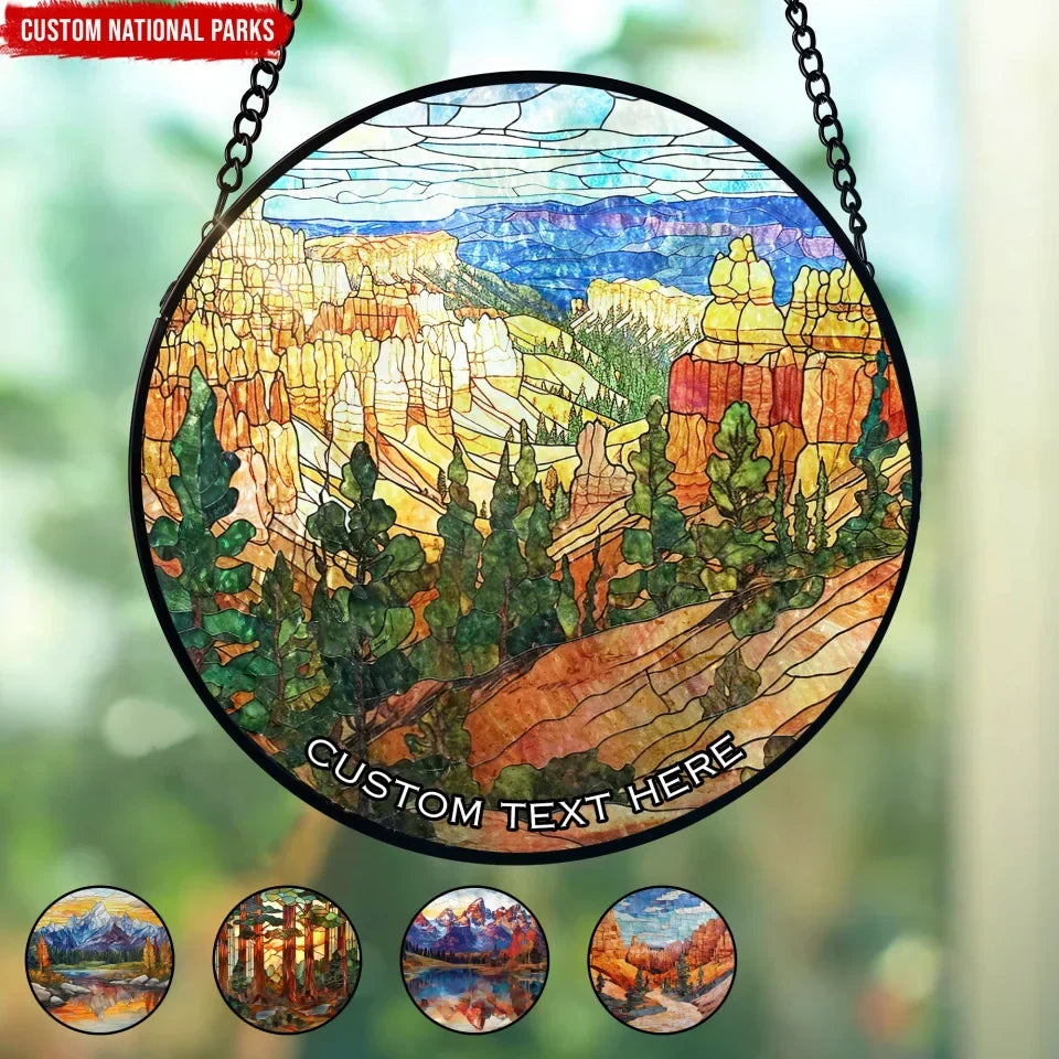 Us National Parks Personalized Window Stained Glass Suncatcher Window Hangings Adventure Camping Decoration