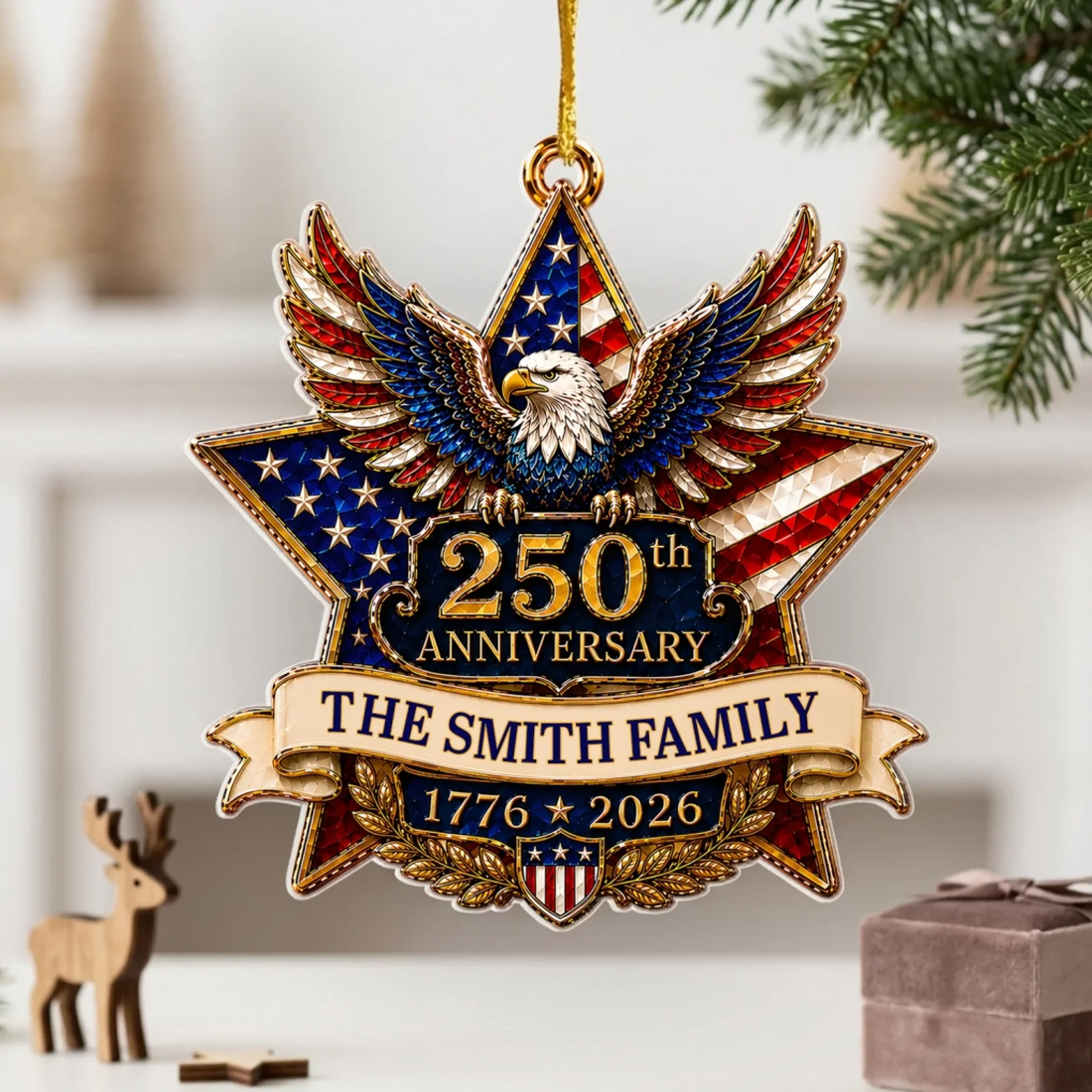 American Pride Lives On Personalized Acrylic Ornament 250Th Anniversary Eagle Ornamen Custom Family Name Holiday Gift