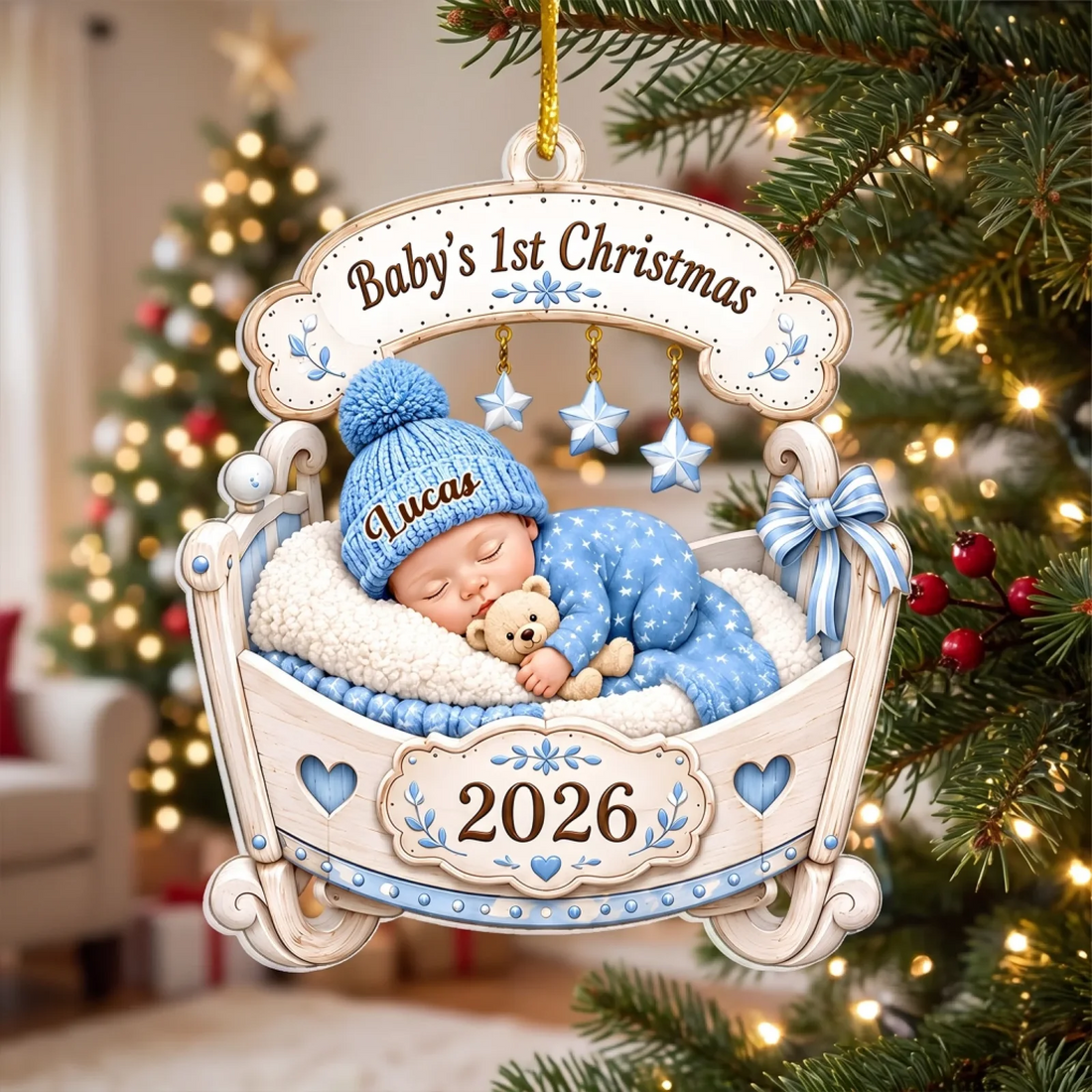 Babys First Christmas 2026 Personalized Acrylic Ornament Custom Name Newborn Keepsake Baby Boy Girl Christmas Gift Crib Ornament