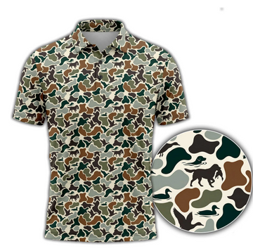 Duck Hunting Camo Polo Shirt for Men ¨C Retriever Print Golf Polo, Gift for Hunters