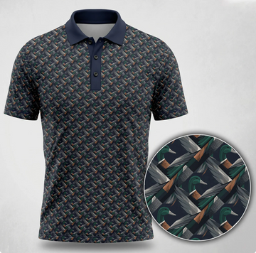 Mallard Duck Golf Polo Shirt for Men ¨C Duck Head Pattern, Gift for Hunters & Golfers
