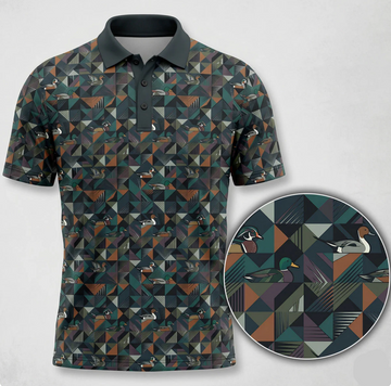 Duck Species Golf Polo Shirt for Men ¨C Geometric Waterfowl Print, Gift for Hunters & Golfers