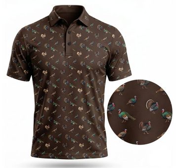 Wild Turkey Golf Polo Shirt for Men ¨C Brown Gobbler Print, Gift for Hunters & Golfers