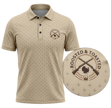 Roosted & Toasted Turkey Hunting Polo Shirt for Men ¨C Funny Hunting & Whiskey Gift