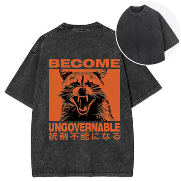Personality fashion Ungovernable Raccoon Back Washed T-Shirt