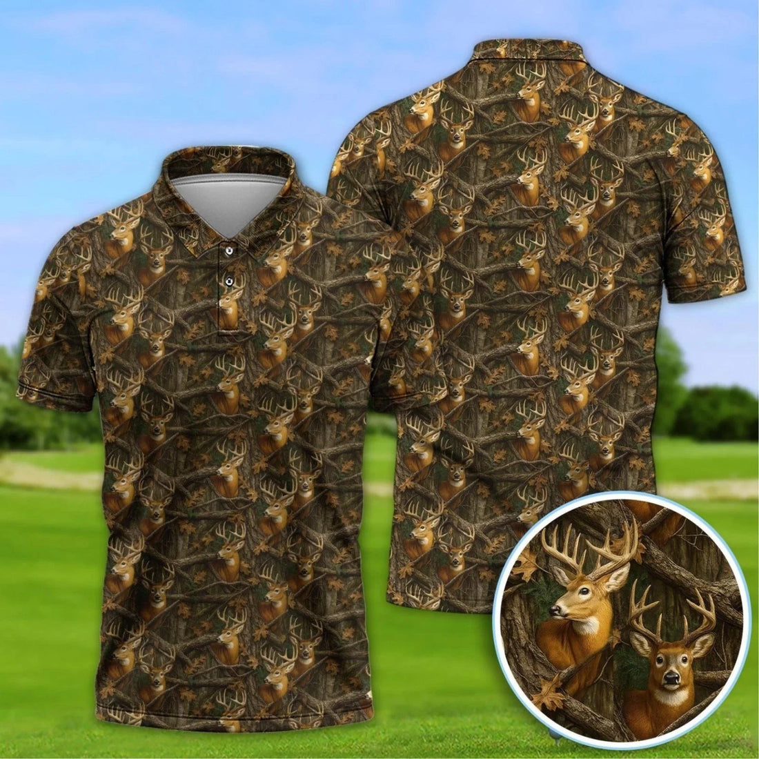 Deer Hunting Pattern Golf Polo Shirt for Men