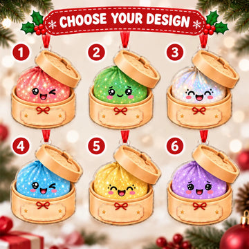 Personalized Squishy Dumpling Christmas Ornament, Faux Glitter Keepsake, Dumpling Lover Gift, Kids Christmas Gift, Foodie Decor