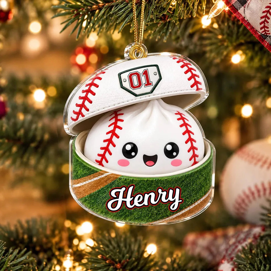 Personalized Sport Dumpling Ornament, Acrylic Squishy Style Christmas Ornament, Custom Name Ornament, Acrylic Soccer Baseball Ornament