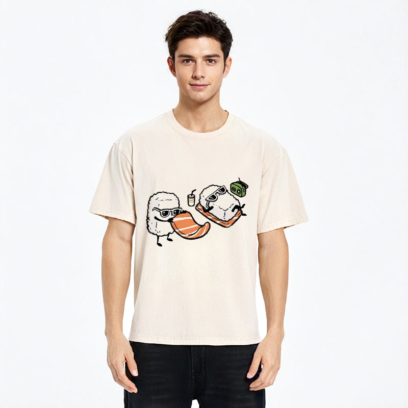 Personality fashion Sunbathing Sushi Washed T-Shirt