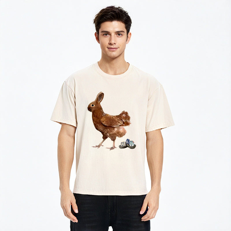 Personality fashion Easter Bunny Laying Eggs Washed T-Shirt