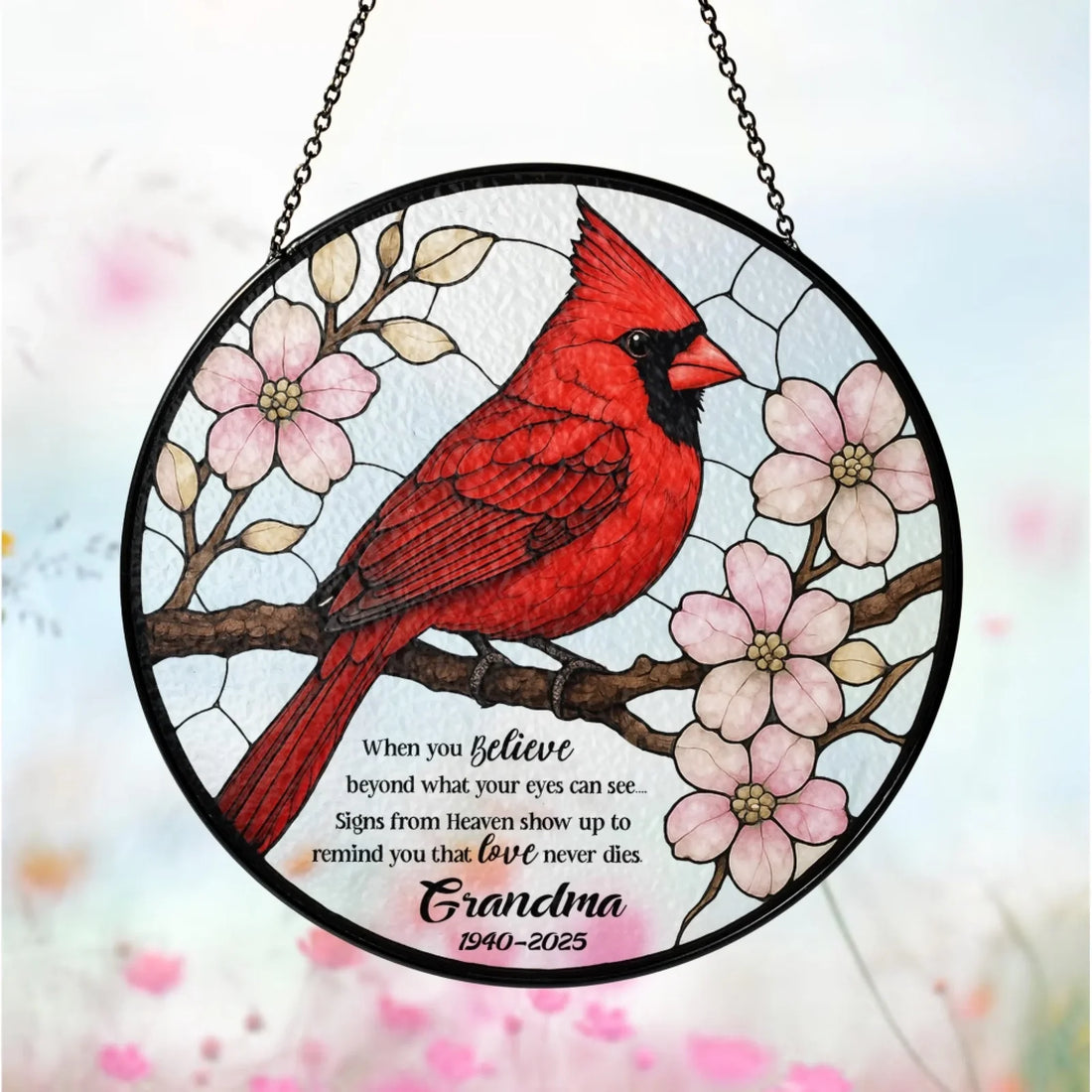 Signs From Heaven Show Up To Remind You That Love Never Dies Personalized Window Stained Glass Memorial Gift For Loss Of Loved One