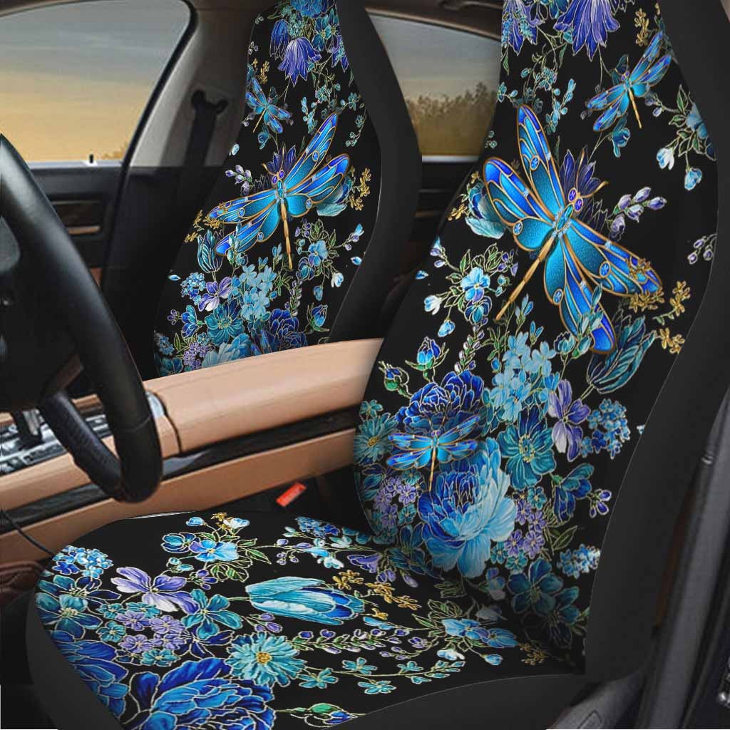3D All Over Printed Car Seat Cover With Blue Dragonfly Dragonfly, Front Car Seat Covers