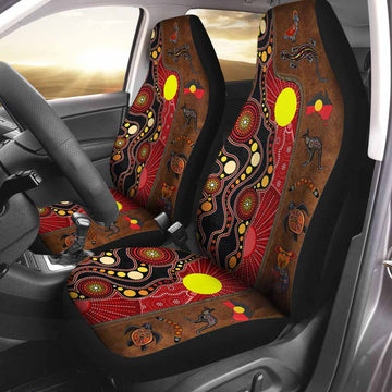 3D Full Printed On Car Seat Cover, Aboriginal Australian Leather Pattern Print Front Seat Covers For Car