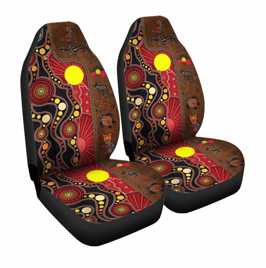 3D Full Printed On Car Seat Cover, Aboriginal Australian Leather Pattern Print Front Seat Covers For Car