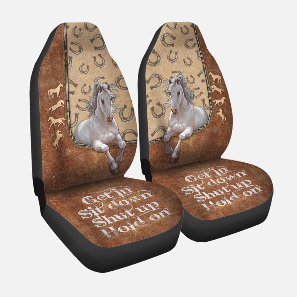 Cute Front Carseat Protector With Horse, Get In Sit Down, Horse Seat Covers With Leather Pattern