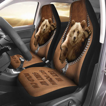 Bear Seat Covers For Car With Leather Pattern Print, Get In Sit Down Seat Cover For His Cars