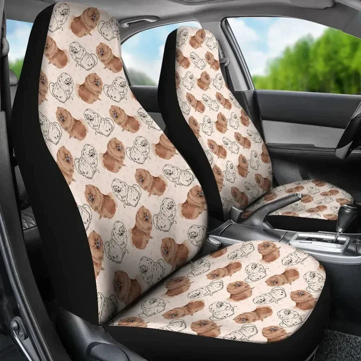 Dog Pomeranian Art Pattern Printed Car Seat Covers, Car Covers for Sedan, Truck, Van, SUV