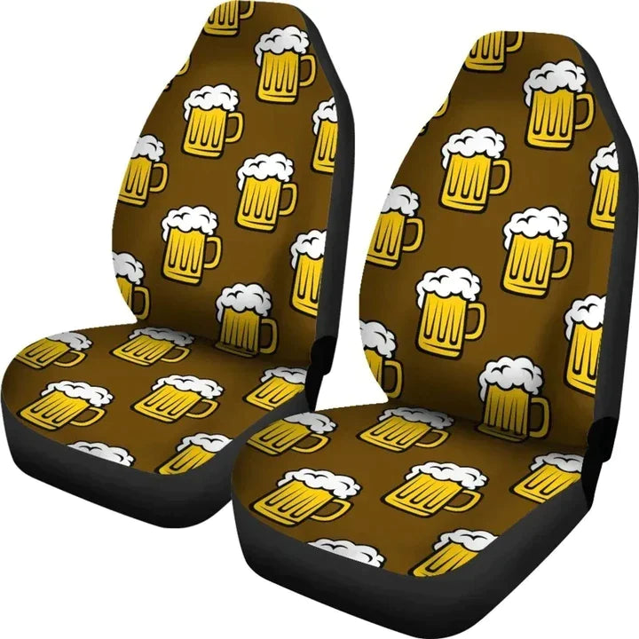 Cartoon Beer On Brown Printed Car Seat Covers