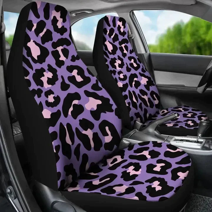 Black Cheetah Purple Neon Pattern Printed Car Seat Covers