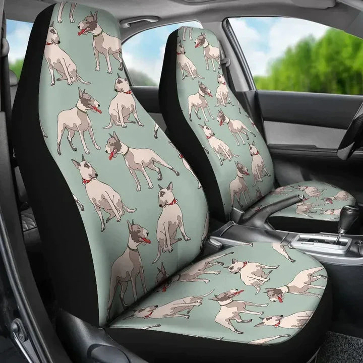 Bull Terrier Cute On Green Pattern Printed Car Seat Covers