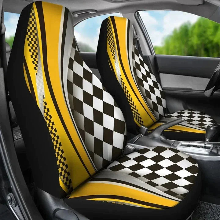 Checkered Flag Racing Style Printed Car Seat Covers