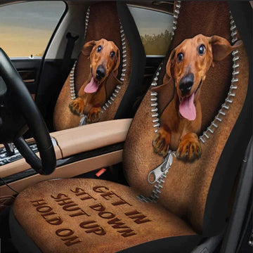 Get In Sit Down Dachshund Seat Cover Set, Front Bucket Seat Cover For Car