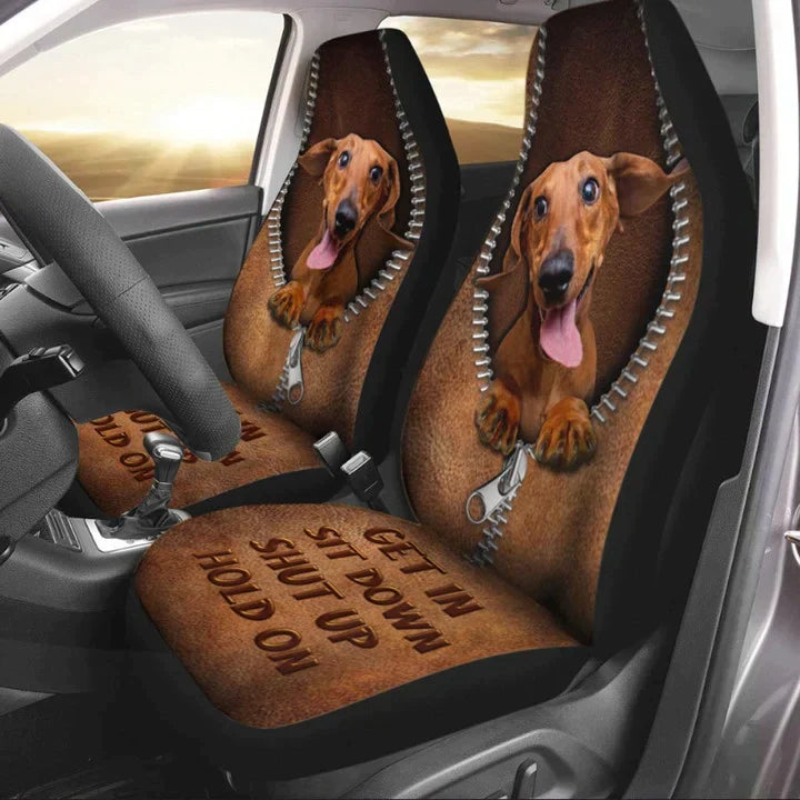 Get In Sit Down Dachshund Seat Cover Set, Front Bucket Seat Cover For Car