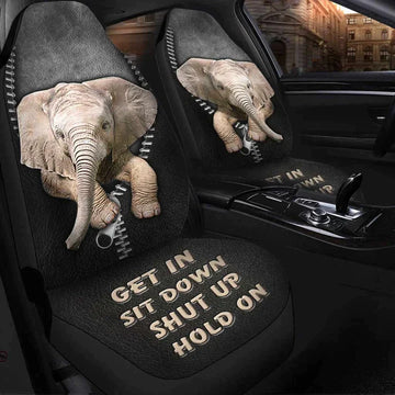 Get In Sit Down Shut Up Hold On Elephant Seat Cover, Front Bucket Seat Cover For Car