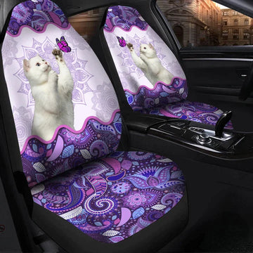 Cat Purple Mandala Car Seat Covers Universal Fit, Front Bucket Seat Cover For Car